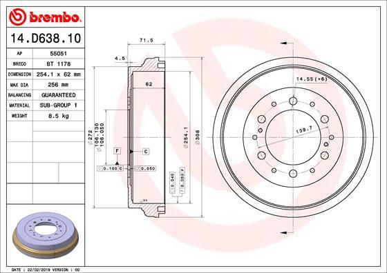 Brembo 14.D638.10 - Bremžu trumulis ps1.lv