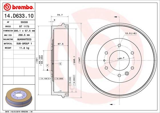 Brembo 14.D633.10 - Bremžu trumulis ps1.lv