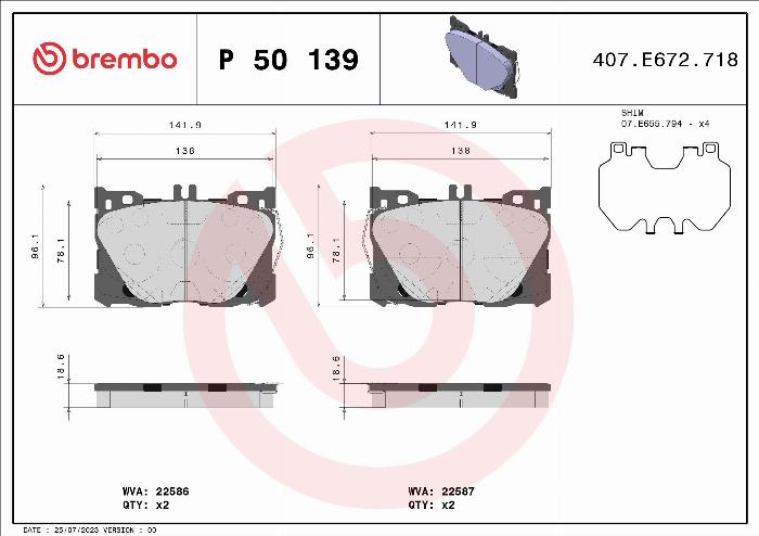 Brembo P 50 139 - Bremžu uzliku kompl., Disku bremzes ps1.lv