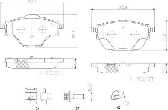 Brembo P61124N - Bremžu uzliku kompl., Disku bremzes ps1.lv