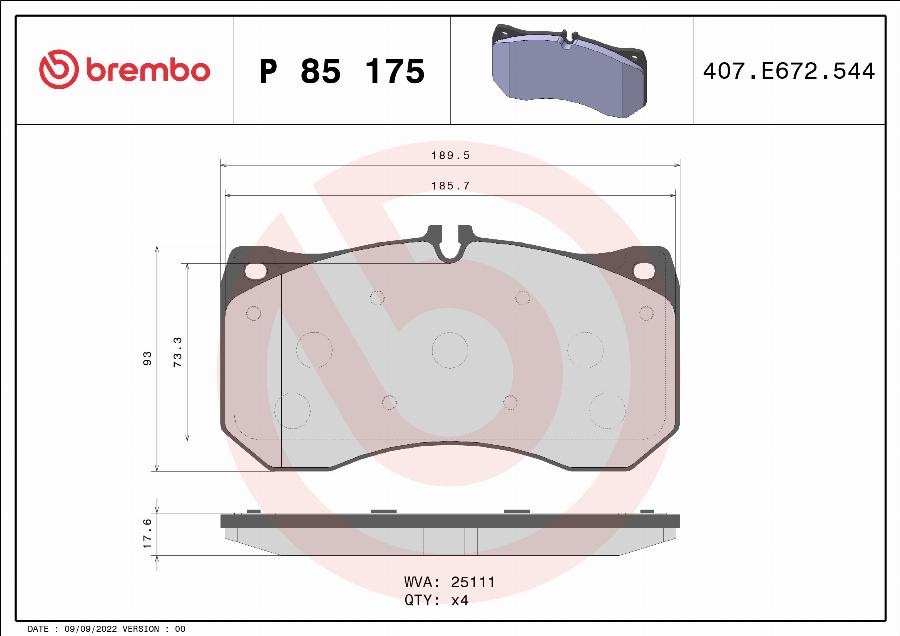 Brembo P 85 175 - Bremžu uzliku kompl., Disku bremzes ps1.lv