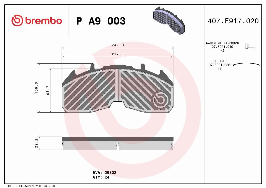 Brembo P A9 003 - Bremžu uzliku kompl., Disku bremzes ps1.lv