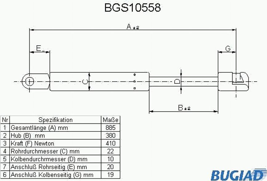 Bugiad BGS10558 - Gāzes atspere, Motora pārsegs ps1.lv