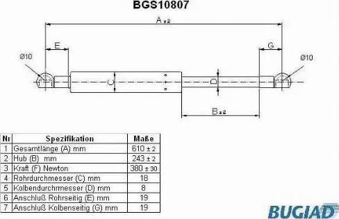 Bugiad BGS10807 - Gāzes atspere, Bagāžas / Kravas nodalījuma vāks ps1.lv