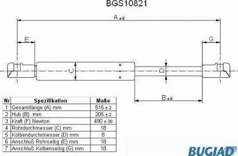 Bugiad BGS10821 - Gāzes atspere, Bagāžas / Kravas nodalījuma vāks ps1.lv