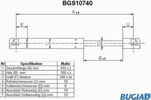 Bugiad BGS10740 - Gāzes atspere, Bagāžas / Kravas nodalījuma vāks ps1.lv