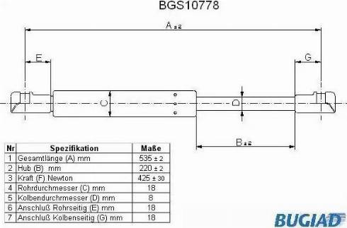 Bugiad BGS10778 - Gāzes atspere, Bagāžas / Kravas nodalījuma vāks ps1.lv