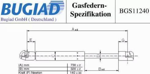 Bugiad BGS11240 - Gāzes atspere, Motora pārsegs ps1.lv