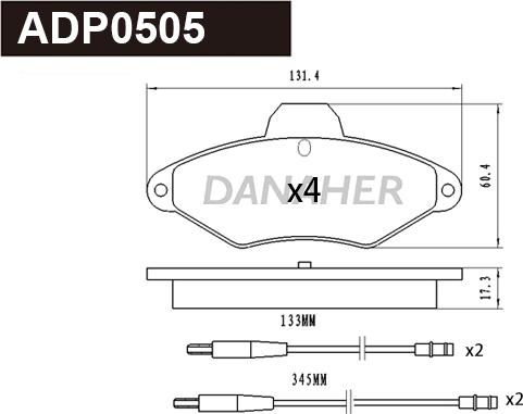 Danaher ADP0505 - Bremžu uzliku kompl., Disku bremzes ps1.lv