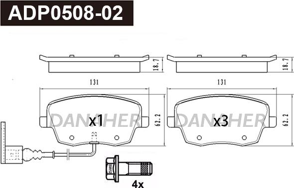 Danaher ADP0508-02 - Bremžu uzliku kompl., Disku bremzes ps1.lv