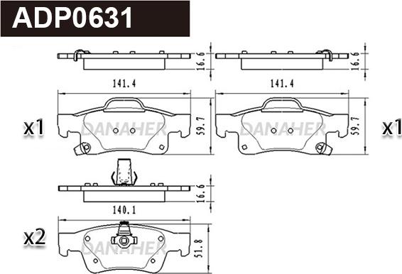Danaher ADP0631 - Bremžu uzliku kompl., Disku bremzes ps1.lv