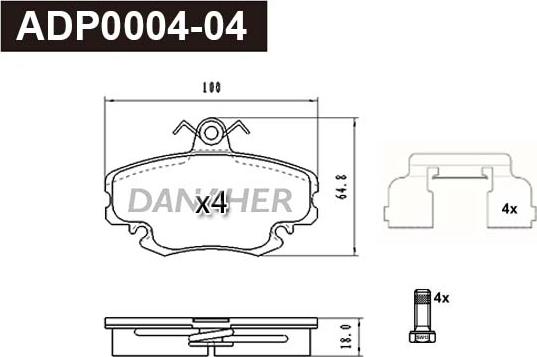 Danaher ADP0004-04 - Bremžu uzliku kompl., Disku bremzes ps1.lv