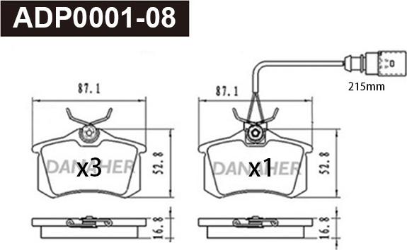 Danaher ADP0001-08 - Bremžu uzliku kompl., Disku bremzes ps1.lv