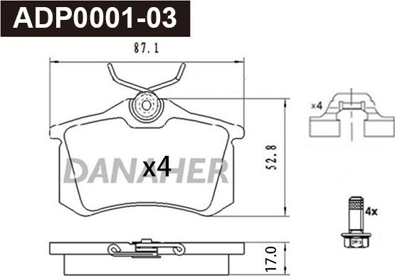 Danaher ADP0001-03 - Bremžu uzliku kompl., Disku bremzes ps1.lv