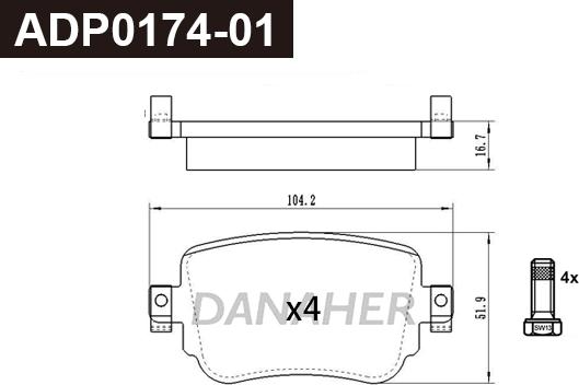 Danaher ADP0174-01 - Bremžu uzliku kompl., Disku bremzes ps1.lv