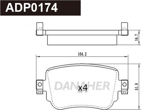 Danaher ADP0174 - Bremžu uzliku kompl., Disku bremzes ps1.lv