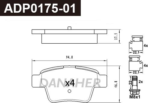 Danaher ADP0175-01 - Bremžu uzliku kompl., Disku bremzes ps1.lv