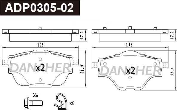 Danaher ADP0305-02 - Bremžu uzliku kompl., Disku bremzes ps1.lv