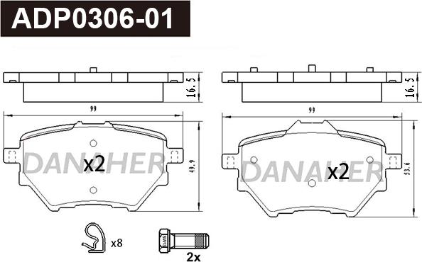 Danaher ADP0306-01 - Bremžu uzliku kompl., Disku bremzes ps1.lv