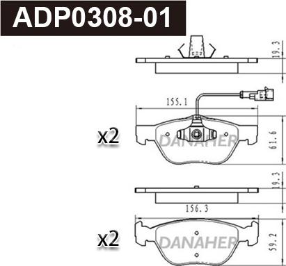 Danaher ADP0308-01 - Bremžu uzliku kompl., Disku bremzes ps1.lv