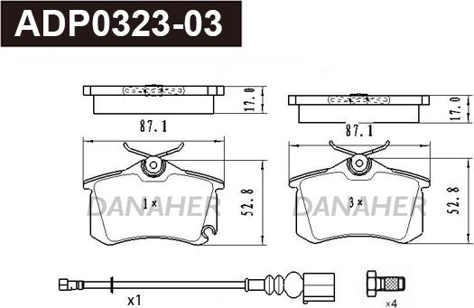 Danaher ADP0323-03 - Bremžu uzliku kompl., Disku bremzes ps1.lv