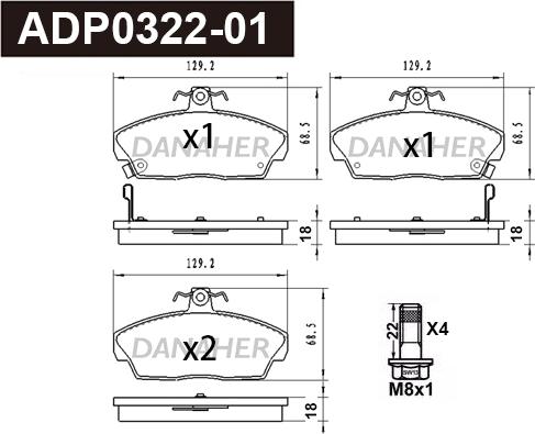 Danaher ADP0322-01 - Bremžu uzliku kompl., Disku bremzes ps1.lv