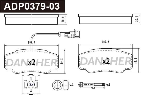 Danaher ADP0379-03 - Bremžu uzliku kompl., Disku bremzes ps1.lv