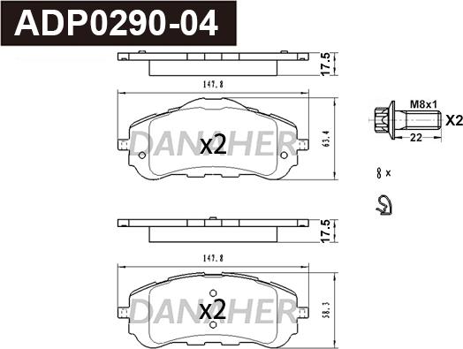 Danaher ADP0290-04 - Bremžu uzliku kompl., Disku bremzes ps1.lv