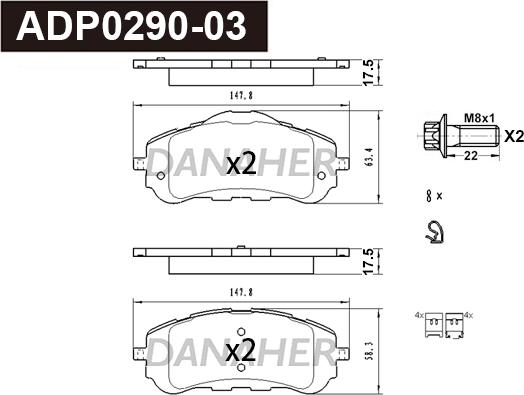 Danaher ADP0290-03 - Bremžu uzliku kompl., Disku bremzes ps1.lv