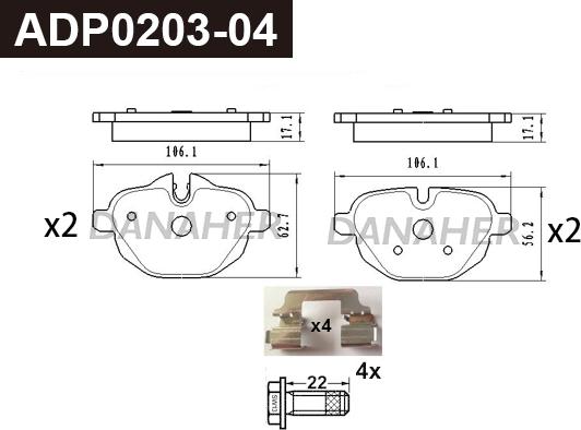 Danaher ADP0203-04 - Bremžu uzliku kompl., Disku bremzes ps1.lv