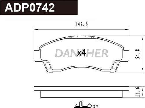 Danaher ADP0742 - Bremžu uzliku kompl., Disku bremzes ps1.lv