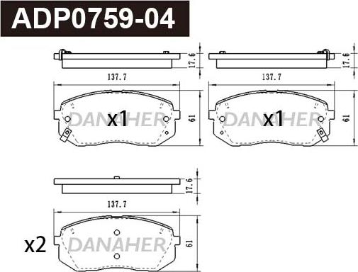 Danaher ADP0759-04 - Bremžu uzliku kompl., Disku bremzes ps1.lv