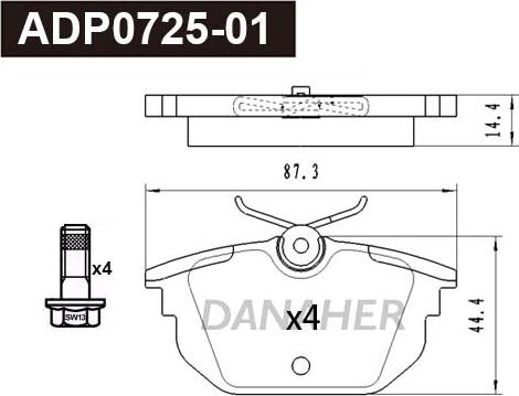 Danaher ADP0725-01 - Bremžu uzliku kompl., Disku bremzes ps1.lv