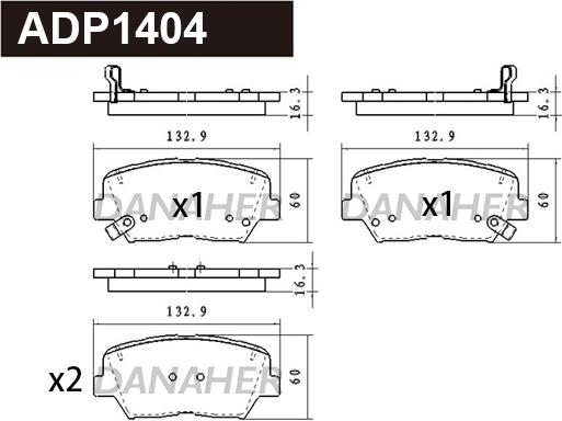 Danaher ADP1404 - Bremžu uzliku kompl., Disku bremzes ps1.lv