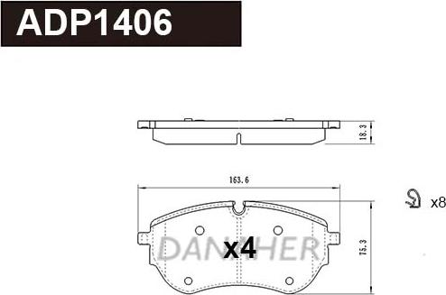 Danaher ADP1406 - Bremžu uzliku kompl., Disku bremzes ps1.lv