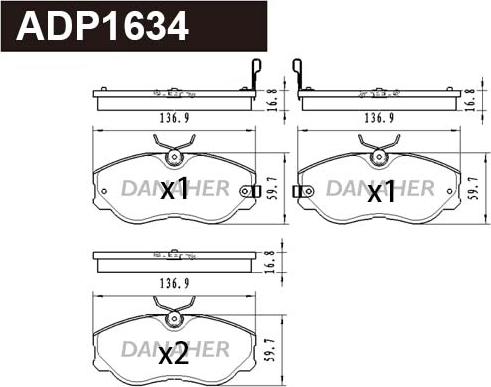 Danaher ADP1634 - Bremžu uzliku kompl., Disku bremzes ps1.lv