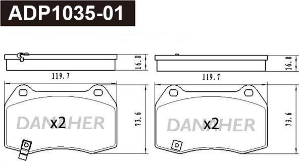 Danaher ADP1035-01 - Bremžu uzliku kompl., Disku bremzes ps1.lv