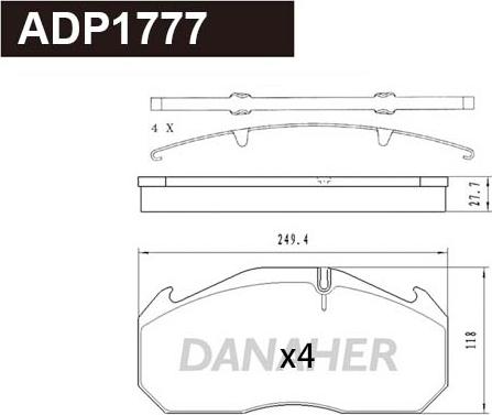 Danaher ADP1777 - Bremžu uzliku kompl., Disku bremzes ps1.lv