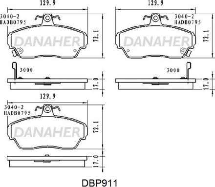 Danaher DBP911 - Bremžu uzliku kompl., Disku bremzes ps1.lv