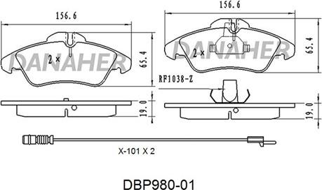 Danaher DBP980-01 - Bremžu uzliku kompl., Disku bremzes ps1.lv
