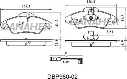 Danaher DBP980-02 - Bremžu uzliku kompl., Disku bremzes ps1.lv