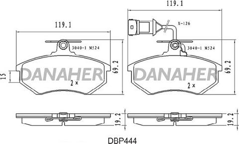 Danaher DBP444 - Bremžu uzliku kompl., Disku bremzes ps1.lv