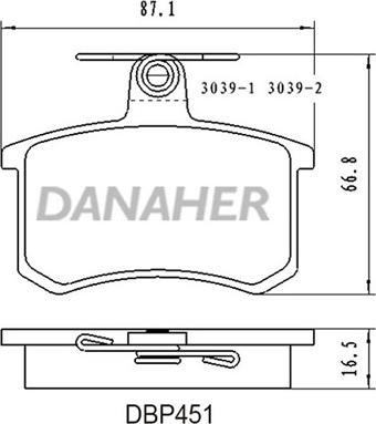 Danaher DBP451 - Bremžu uzliku kompl., Disku bremzes ps1.lv