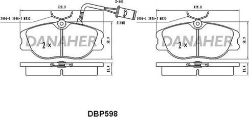 Danaher DBP598 - Bremžu uzliku kompl., Disku bremzes ps1.lv