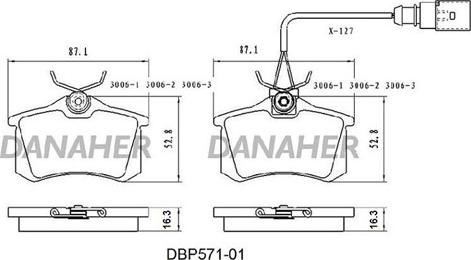 Danaher DBP571-01 - Bremžu uzliku kompl., Disku bremzes ps1.lv