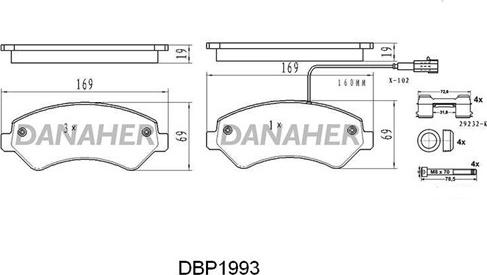 Danaher DBP1993 - Bremžu uzliku kompl., Disku bremzes ps1.lv