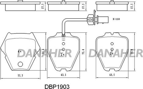 Danaher DBP1903 - Bremžu uzliku kompl., Disku bremzes ps1.lv