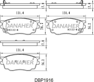 Danaher DBP1916 - Bremžu uzliku kompl., Disku bremzes ps1.lv