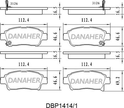 Danaher DBP1414/1 - Bremžu uzliku kompl., Disku bremzes ps1.lv