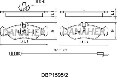 Danaher DBP1595/2 - Bremžu uzliku kompl., Disku bremzes ps1.lv